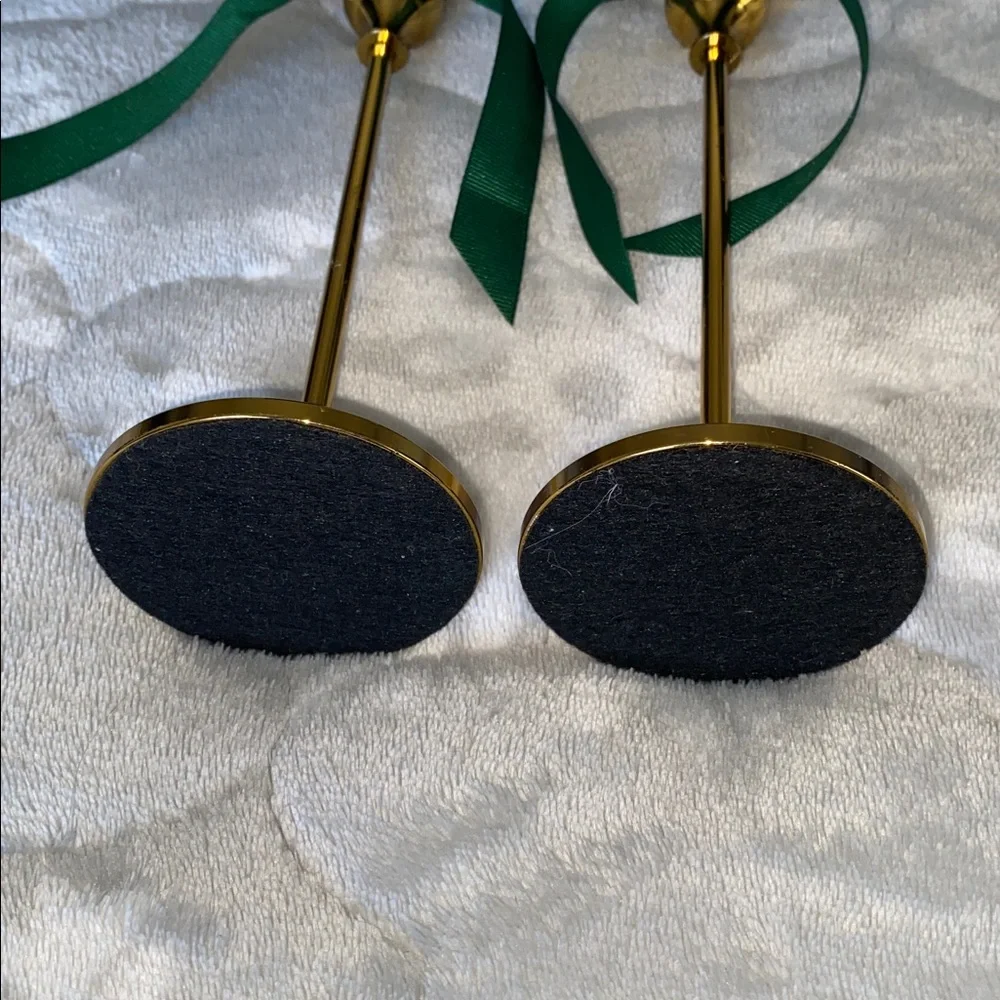 Lauren Christmas style Theme Blue Spiral Candles Gold Holders candlesticks set 2